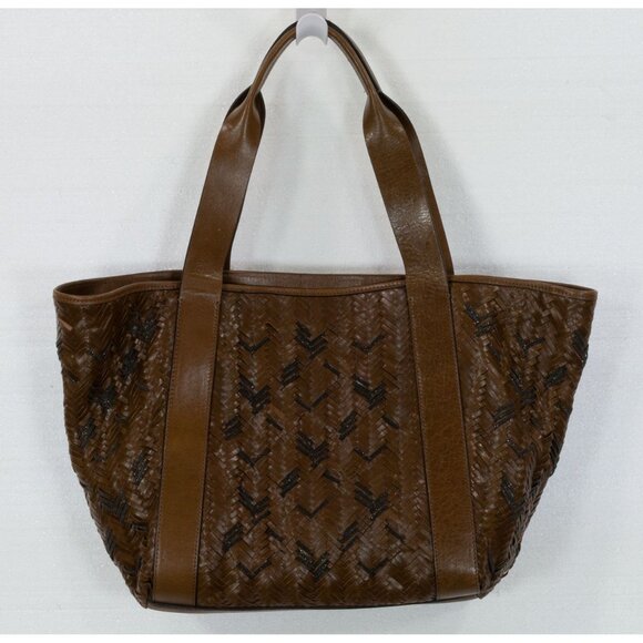 Brunello Cucinelli Handbags - $6995 BRUNELLO CUCINELLI LEATHER LARGE TOTE BAAG WITH MONILI CHAIN DETAIL BROWN